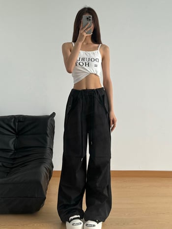 Ženske cargo hlače s kaišićem i plisiranim dijelovima, ravni kroj, retro stil, ljetne 2024 casual padobranske hlače, niski struk, svestrana moda
