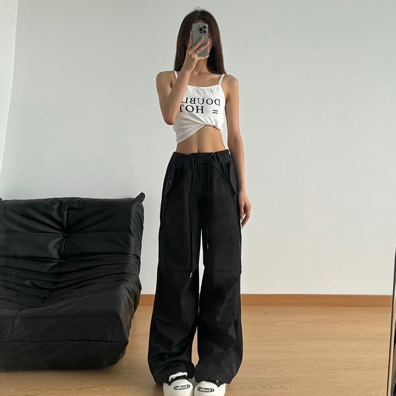 Ženske cargo hlače s kaišićem i plisiranim dijelovima, ravni kroj, retro stil, ljetne 2024 casual padobranske hlače, niski struk, svestrana moda