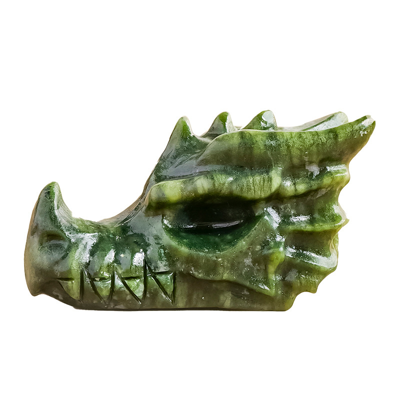 Prirodna jade dragon glava statua i rezbareni komadi kristalnog sirovog kamena: zmaj, ptica, slon – ukrasni predmeti