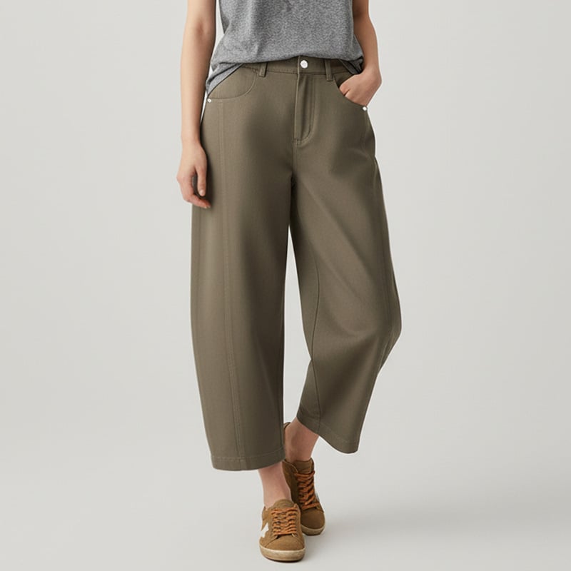 Ženske hlače s visokim strukom i drapiranim krojem, Yamamoto stil, široke, 3/4 dužine, za niže žene