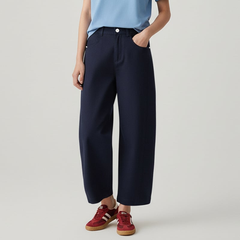 Ženske hlače s visokim strukom i drapiranim krojem, Yamamoto stil, široke, 3/4 dužine, za niže žene