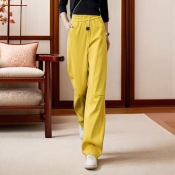 Žute hlače banana za žene, visoki pojas, široke, ravne, casual stil, 2025 proljeće-jesen