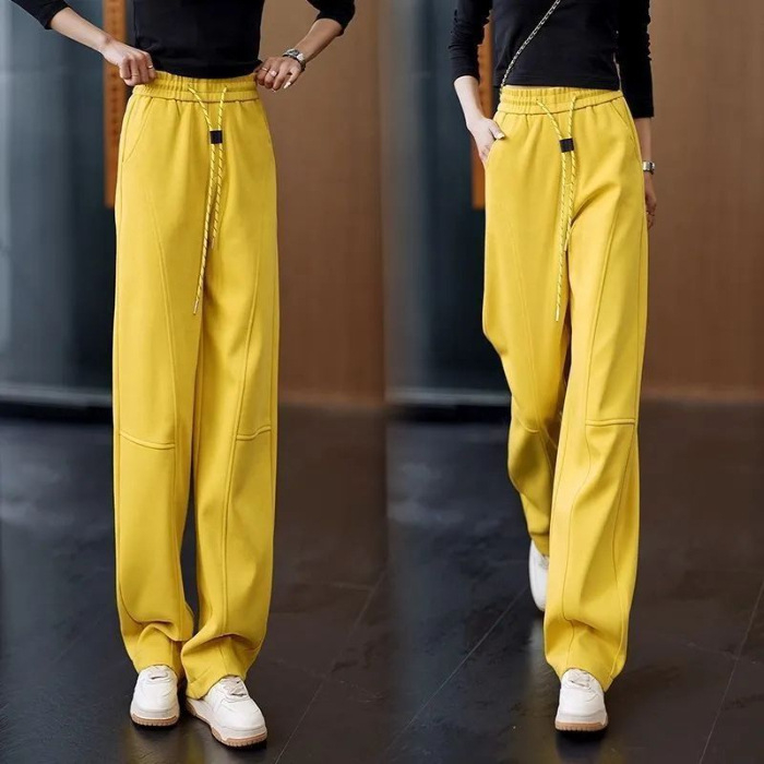 Žute hlače banana za žene, visoki pojas, široke, ravne, casual stil, 2025 proljeće-jesen