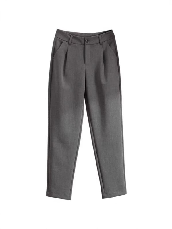 Pantaloni de costum pentru femei - Primăvara 2026, croi drapat, picior în formă de morcov, croială slim, potriviți pentru siluete mici