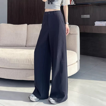 Pantaloni trening femei patchwork în stil american, primăvara 2026, croială largă, lejeri, casual, cu drapaj