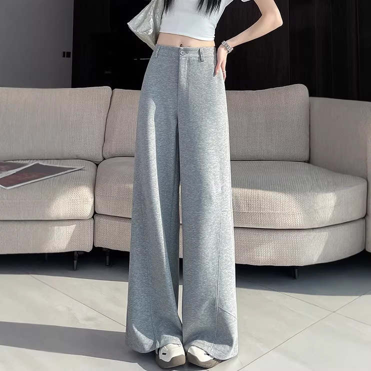 Pantaloni trening femei patchwork în stil american, primăvara 2026, croială largă, lejeri, casual, cu drapaj