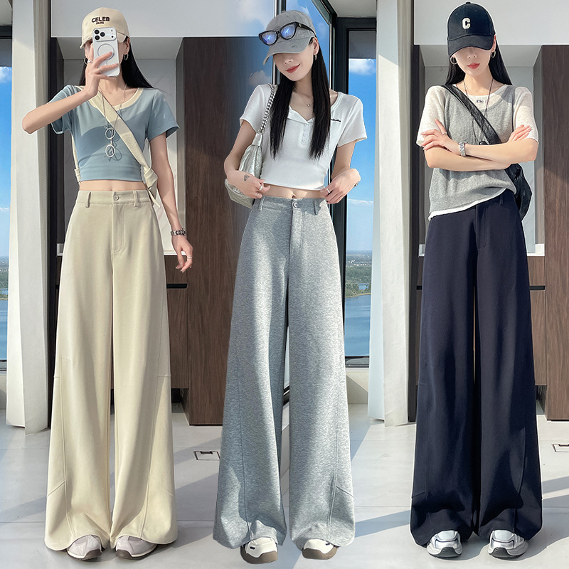 Pantaloni trening femei patchwork în stil american, primăvara 2026, croială largă, lejeri, casual, cu drapaj