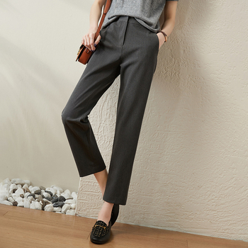 Pantaloni femei din poliester cu croială dreaptă, lungime cropped, stil slim, casual, pentru primăvară și toamnă