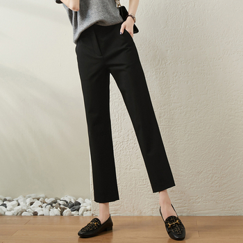Pantaloni femei din poliester cu croială dreaptă, lungime cropped, stil slim, casual, pentru primăvară și toamnă