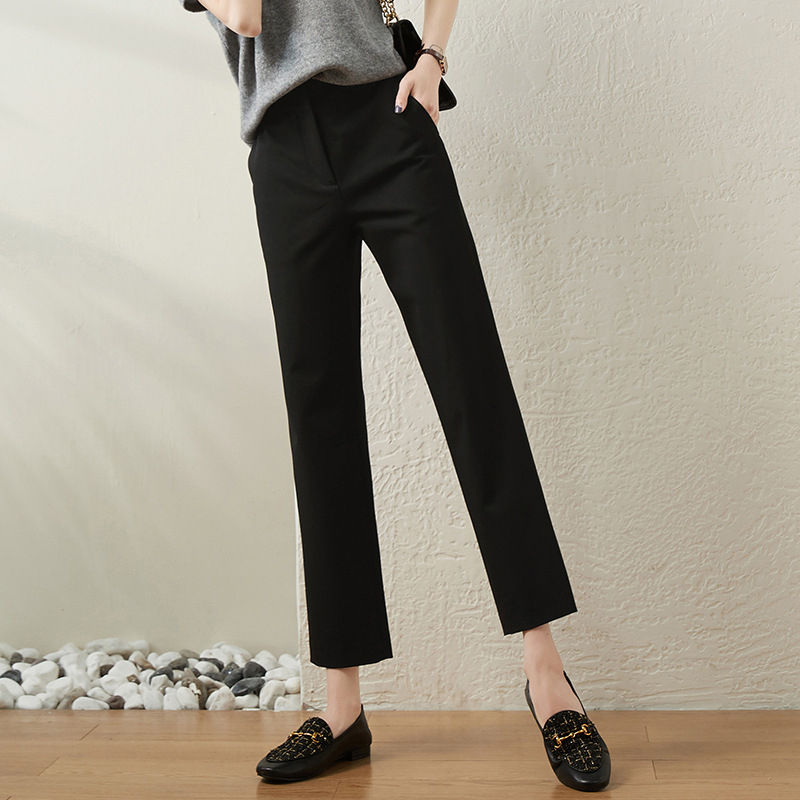 Pantaloni femei din poliester cu croială dreaptă, lungime cropped, stil slim, casual, pentru primăvară și toamnă