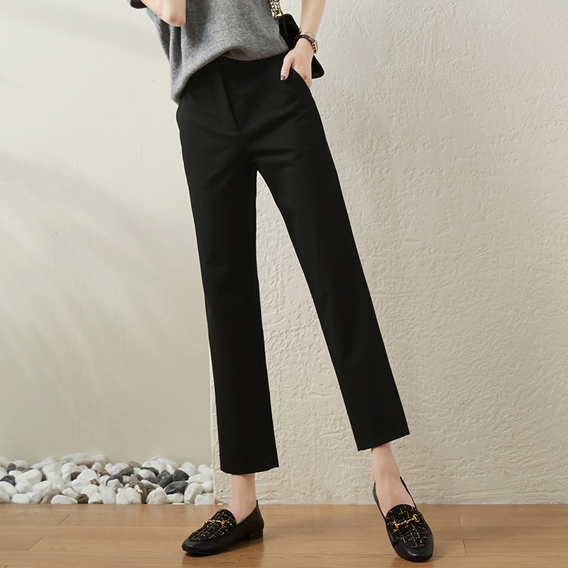 Pantaloni femei din poliester cu croială dreaptă, lungime cropped, stil slim, casual, pentru primăvară și toamnă