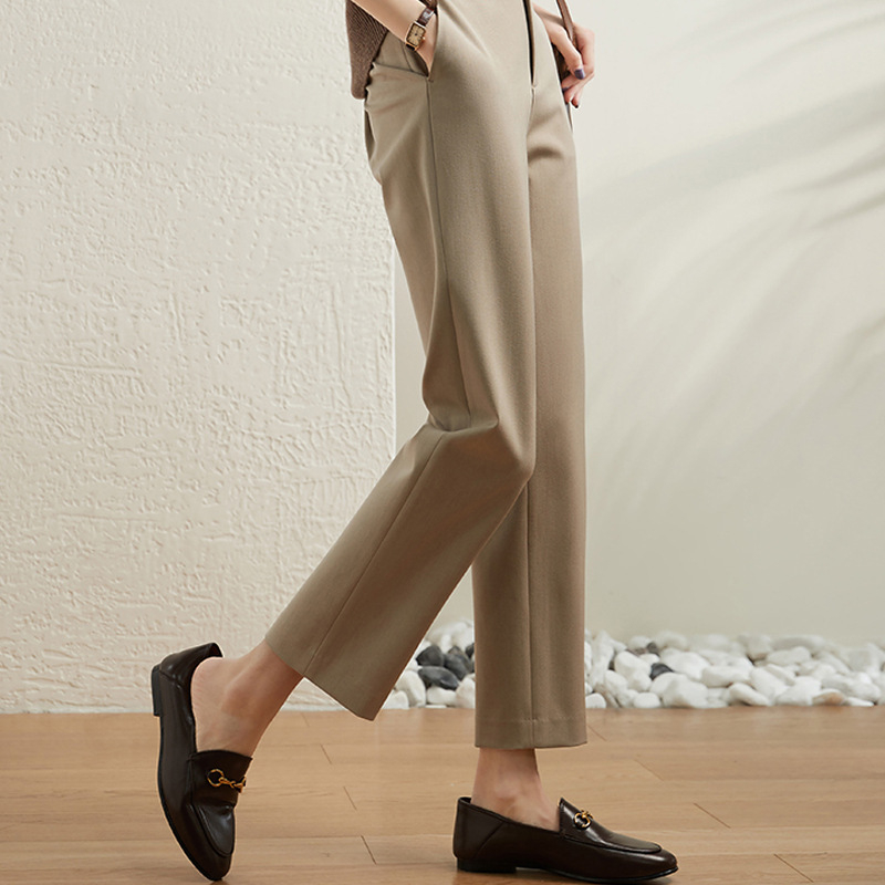 Pantaloni femei din poliester cu croială dreaptă, lungime cropped, stil slim, casual, pentru primăvară și toamnă