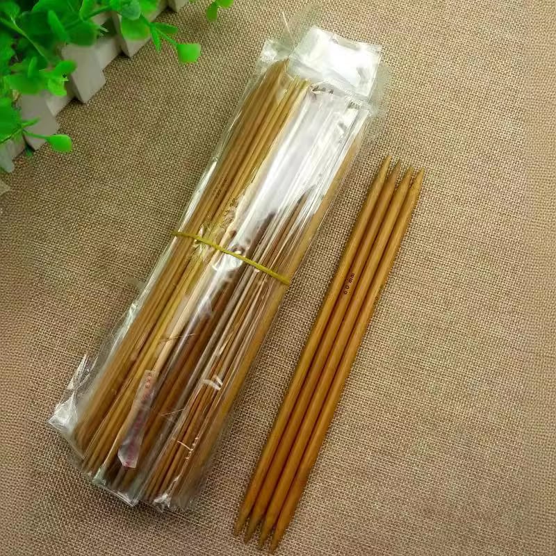 13 cm karbonizált bambusz kötőtűk, dupla hegyű, 11 darabos készlet, átmérő 2.0–5.0 mm