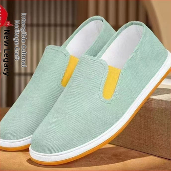 Corduroy plátenné topánky Slip-On v štýle Staré Pekingské, priedušné, protišmyková podrážka, pre mužov
