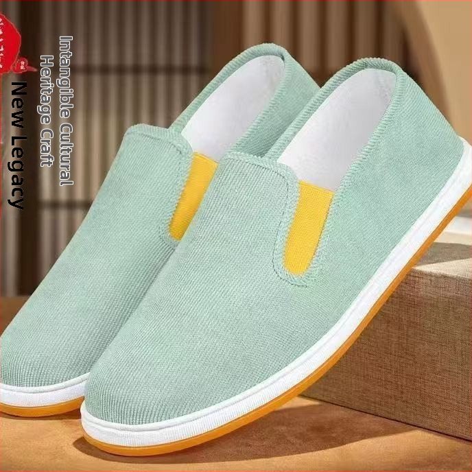 Corduroy plátenné topánky Slip-On v štýle Staré Pekingské, priedušné, protišmyková podrážka, pre mužov