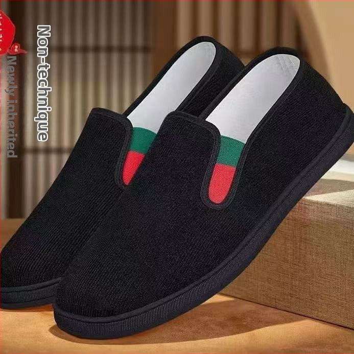 Corduroy plátenné topánky Slip-On v štýle Staré Pekingské, priedušné, protišmyková podrážka, pre mužov
