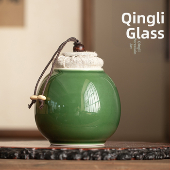 Malý okrúhly čajový skladovací pohár s celadónovou glazúrou, japonský štýl Yue kiln keramika Gongfu čajový doplnok