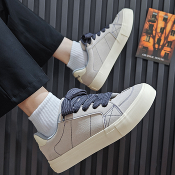 Férfi őszi-téli casual vastag talpú loaferok nubuk bőr és canvas anyagból, lélegző mindennapi sportcipők
