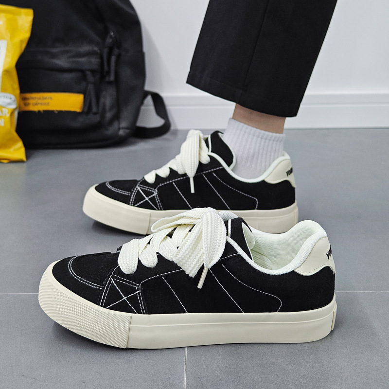 Férfi őszi-téli casual vastag talpú loaferok nubuk bőr és canvas anyagból, lélegző mindennapi sportcipők