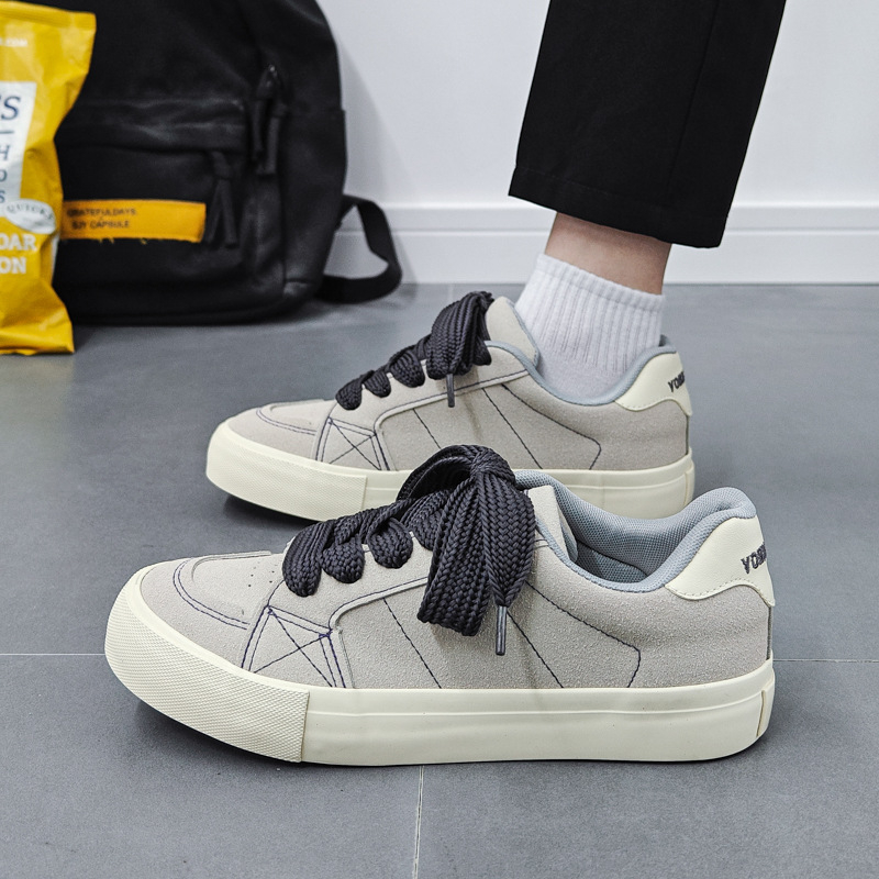 Férfi őszi-téli casual vastag talpú loaferok nubuk bőr és canvas anyagból, lélegző mindennapi sportcipők
