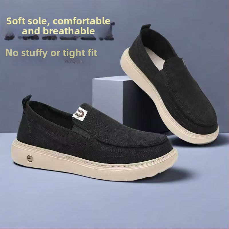 Pánske priedušné slip-on tenisky z plátna s hrubou podrážkou – ľahká pohodlná casual obuv (jar 2026)