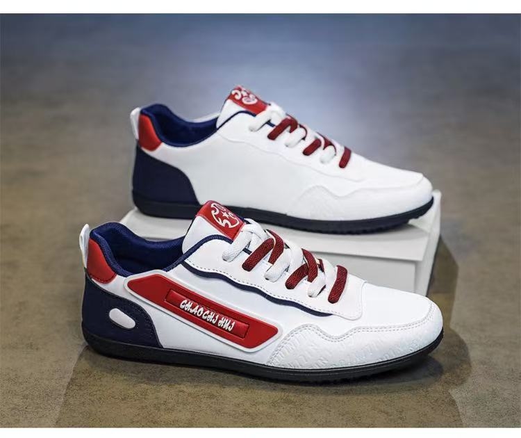 Férfi PU bőr felsőrészű sneaker, tavasz 2026 — sokoldalú casual sportcipő alacsony profilú talppal