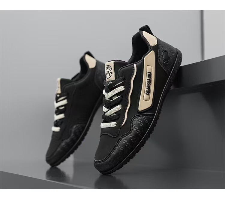 Férfi PU bőr felsőrészű sneaker, tavasz 2026 — sokoldalú casual sportcipő alacsony profilú talppal