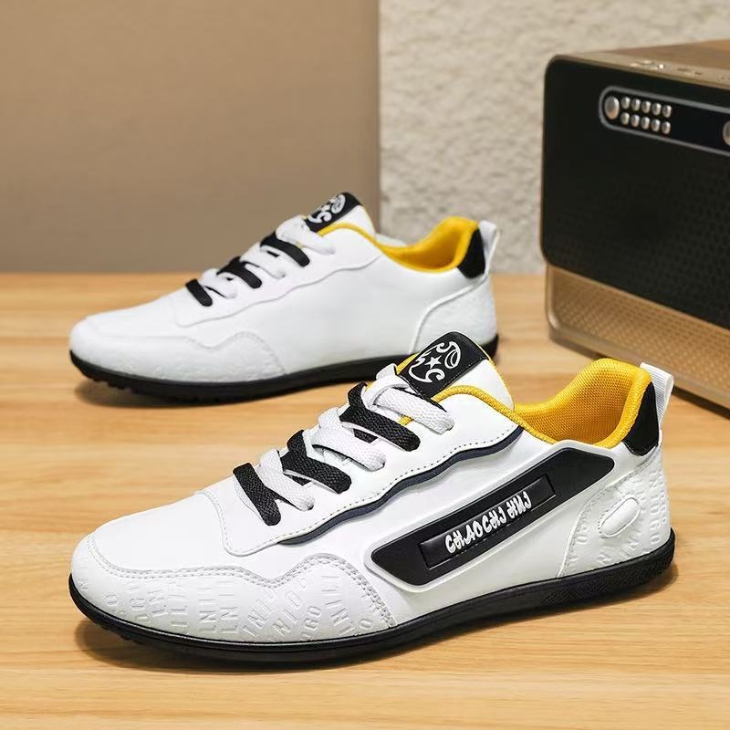 Férfi PU bőr felsőrészű sneaker, tavasz 2026 — sokoldalú casual sportcipő alacsony profilú talppal