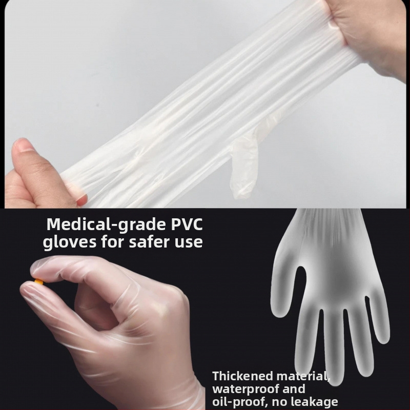 Hrubé jednorazové PVC rukavice, dlhé, potravinárskej kvality, vodotesné a olejovzdorné, na domáce použitie, s vysokou elasticitou, odolné