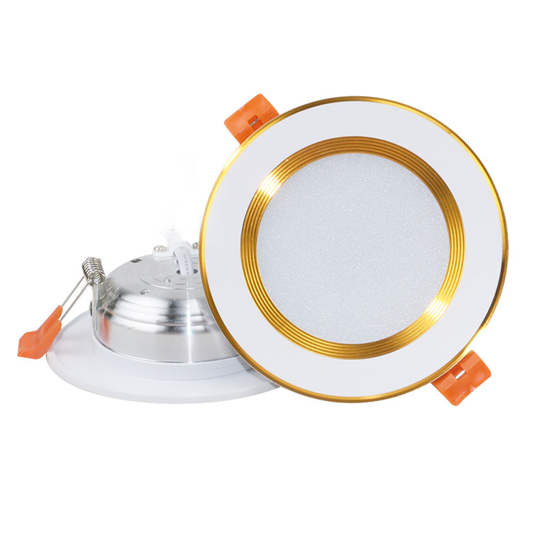 Ugradni LED downlight za dnevni boravak, 5W, difuzor u obliku šešira od slame, trobojno promjenjivo svjetlo, otvor za strop Ø90 cm