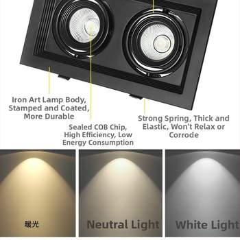 LED svjetlo s rešetkom, jedno- i dvostruko glavna downlight, pravokutna mreža, ugrađena stropna rasvjeta za kućnu i poslovnu uporabu