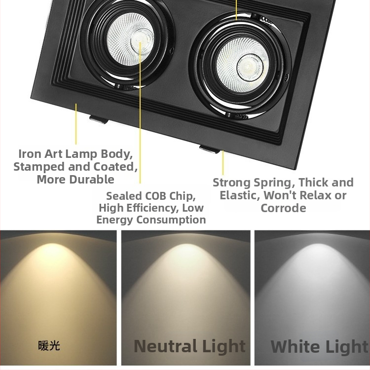 LED svjetlo s rešetkom, jedno- i dvostruko glavna downlight, pravokutna mreža, ugrađena stropna rasvjeta za kućnu i poslovnu uporabu