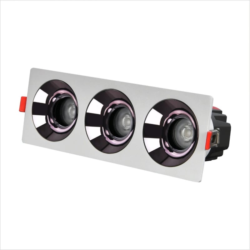 LED COB downlight s ugrađenom kvadratnom rešetkom, dubokim kućištem i anti-glare; dostupan s jednom, dvostrukom, trostrukom ili četverostrukom glavom