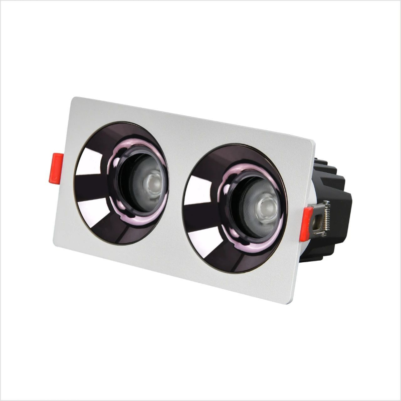 LED COB downlight s ugrađenom kvadratnom rešetkom, dubokim kućištem i anti-glare; dostupan s jednom, dvostrukom, trostrukom ili četverostrukom glavom