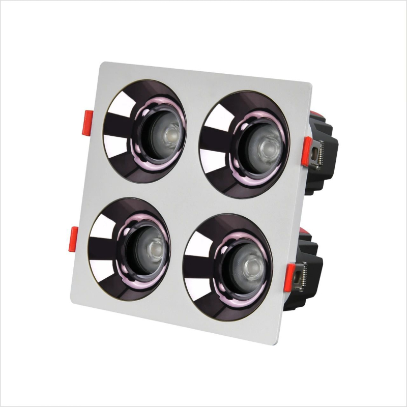 LED COB downlight s ugrađenom kvadratnom rešetkom, dubokim kućištem i anti-glare; dostupan s jednom, dvostrukom, trostrukom ili četverostrukom glavom