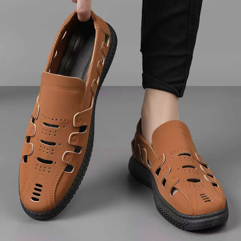 Pantofi pentru bărbați din piele perforată, confortabili vara, încălțăminte ușor de purtat cu vârf ascuțit în stil britanic, pentru afaceri casual și nunți
