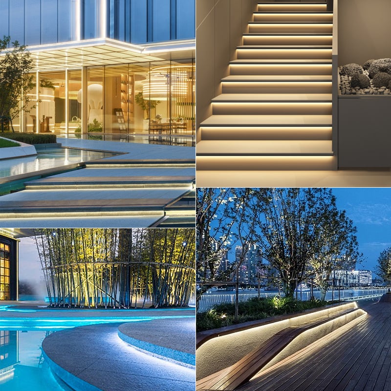 IP65 kültéri vízálló szilikon rugalmas lineáris LED-sáv, 24V, 48×2835 LED, CRI 90, 30° fény, háttérfal megvilágítás