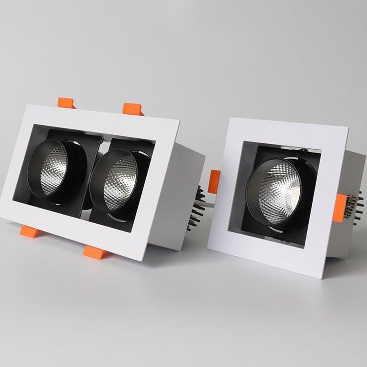 LED COB прожектор за таван с две глави, антиотразяващо осветление, квадратна решетка, черен