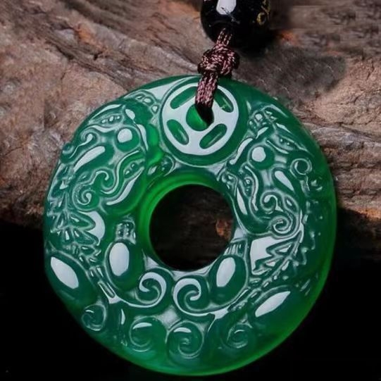 Prirodni crni obsidijan, dvostruki Pixiu privjesak s bijelim chalcedonom, unisex ogrlica