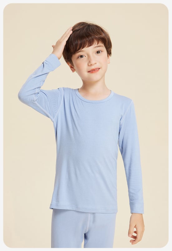 Set copii din Modal pentru primăvară-toamnă: top cu guler rotund subțire și pantaloni, antibacterian și cald, unisex