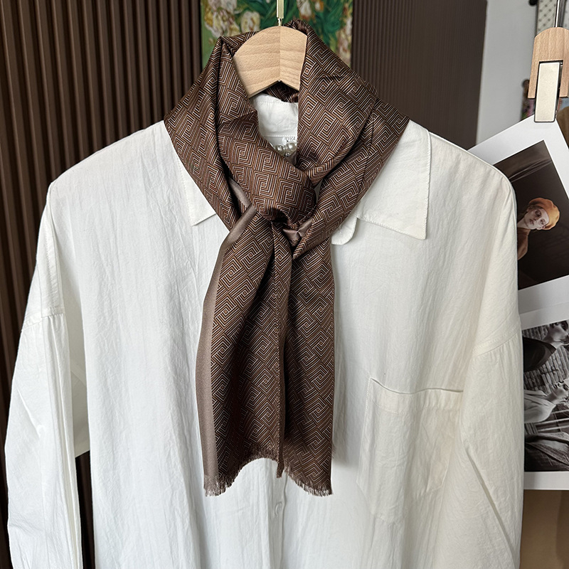 Férfi üzleti selyemsál, 100% selyem, tavaszi magas minőségű twill szövésű hosszú sál, 160×26 cm