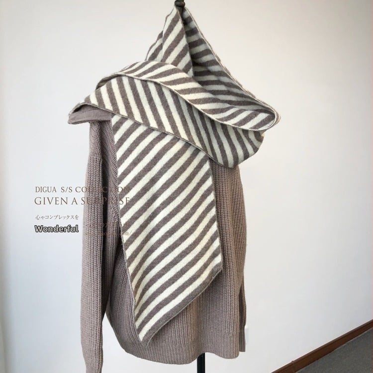 MCFX pletený vlnený šál s diagonálnymi pruhmi, zimný šál, unisex, 21 × 160 cm