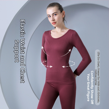 Ženský tenký termálny set bez švov, jednofarebný, top s dlhým rukávom a tepláky, polyester