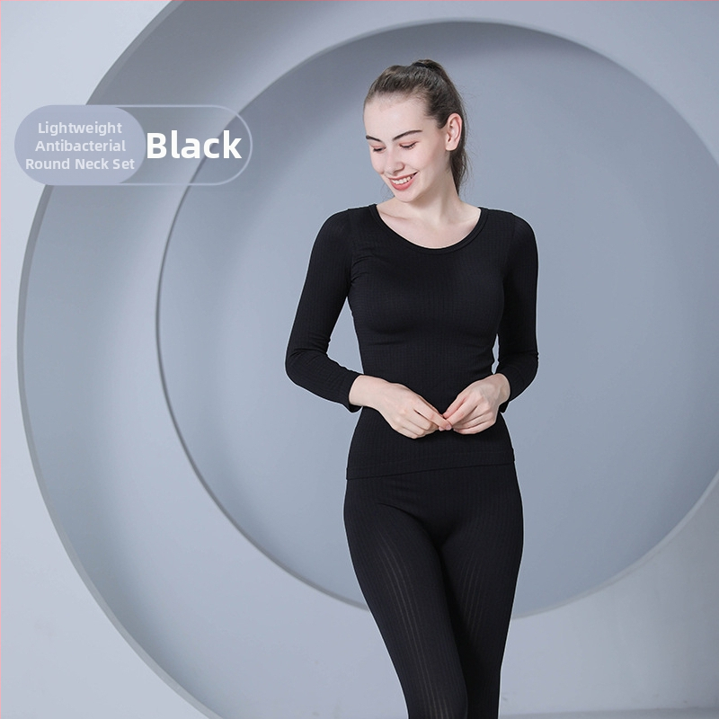 Ženský tenký termálny set bez švov, jednofarebný, top s dlhým rukávom a tepláky, polyester