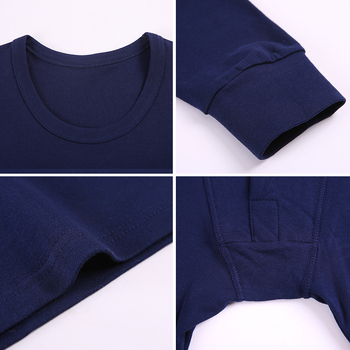 Set de lenjerie termică din bumbac pentru bărbați, mărime plus, cu guler rotund, toamnă–iarna, top cu mânecă lungă și pantaloni
