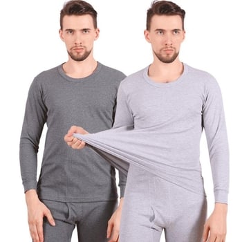 Set de lenjerie termică din bumbac pentru bărbați, mărime plus, cu guler rotund, toamnă–iarna, top cu mânecă lungă și pantaloni