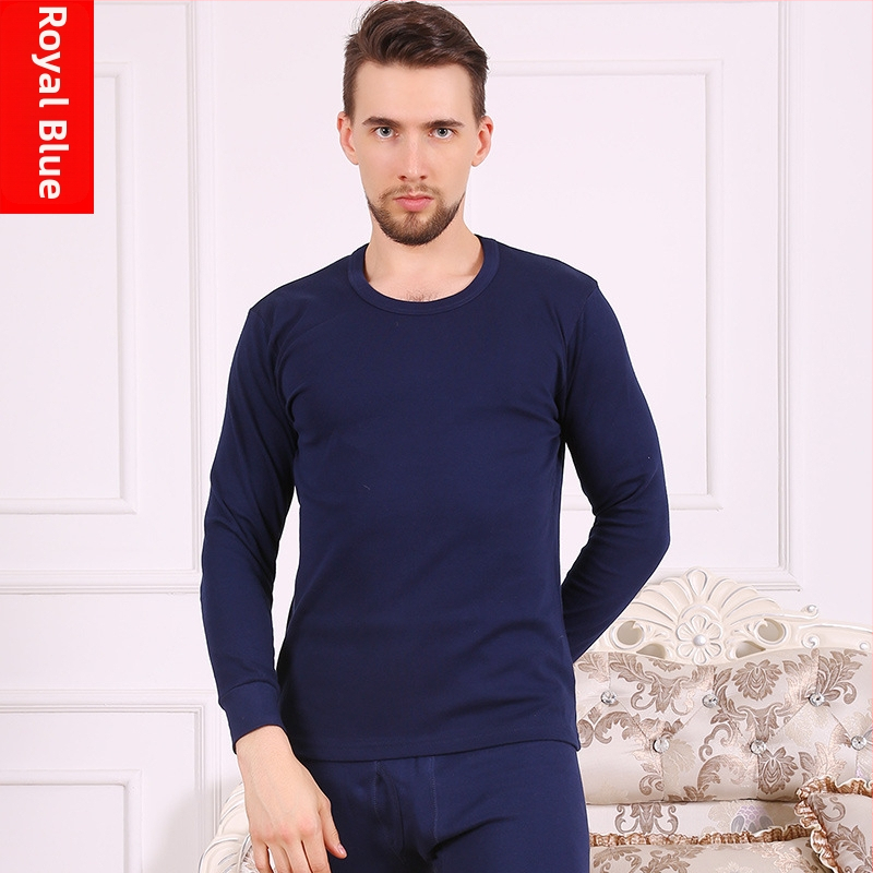 Plus-size pánske bavlnené termo set, top s okrúhlym výstrihom a nohavicami, jeseň-zima
