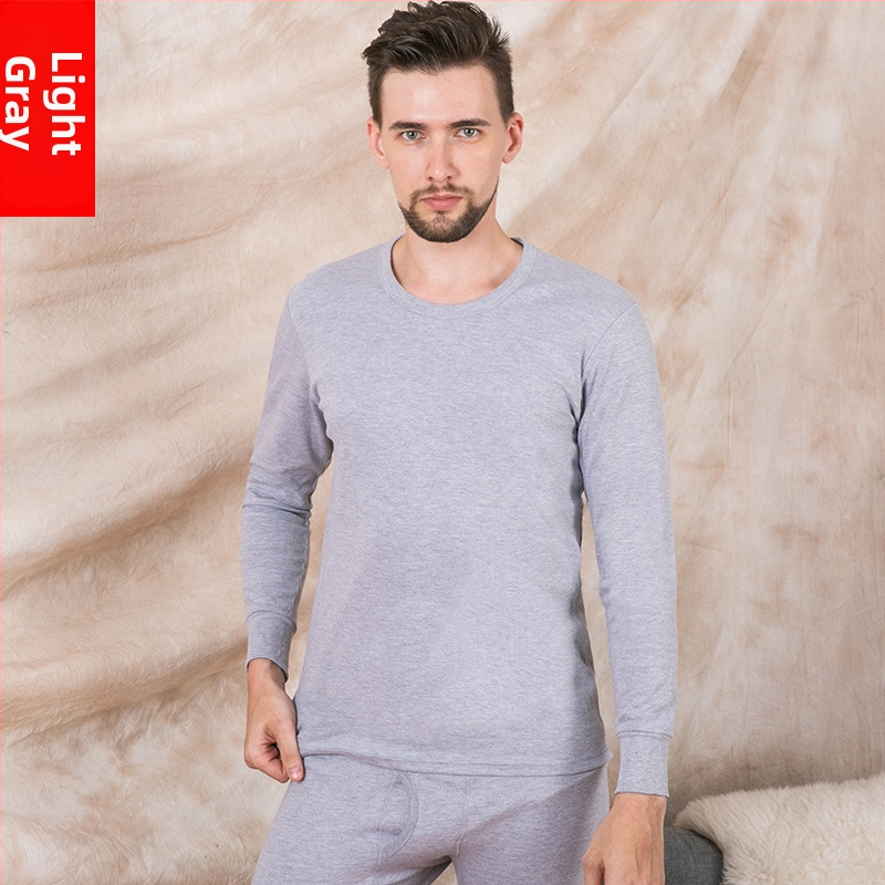 Plus-size pánske bavlnené termo set, top s okrúhlym výstrihom a nohavicami, jeseň-zima