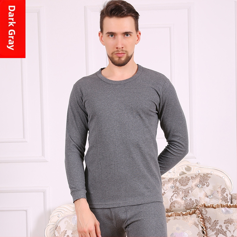 Plus-size pánske bavlnené termo set, top s okrúhlym výstrihom a nohavicami, jeseň-zima