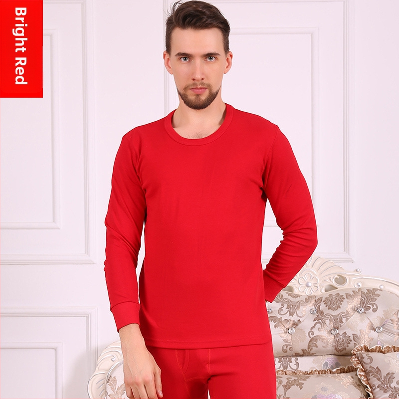 Plus-size pánske bavlnené termo set, top s okrúhlym výstrihom a nohavicami, jeseň-zima
